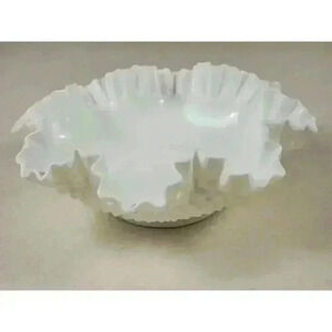 Vintage Fenton Hobnail White Milk Glass With Ruffled Edge Large 12" Bowl